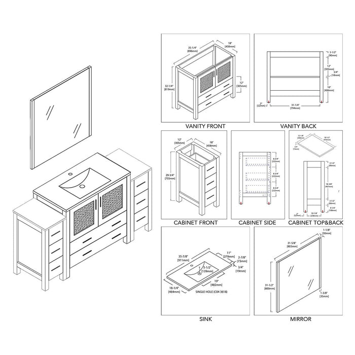 Blossom Sydney 54" Vanity Set, Side Cabinets, Vessel Sink and Optional Mirror - Luxe Vanity & Tub