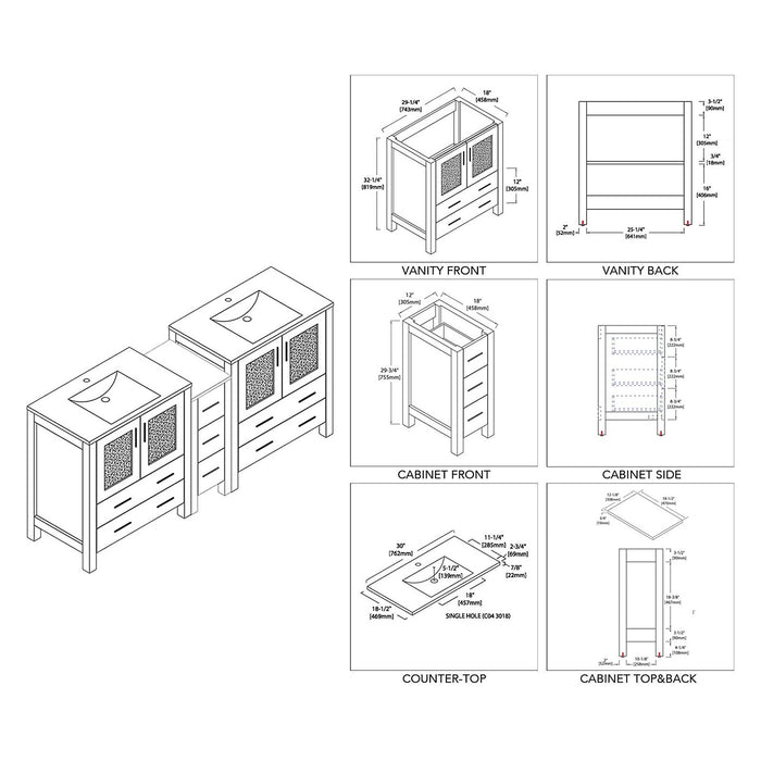 Blossom Sydney 84" Double Vanity Set, Side Cabinets, Vessel Sink and Optional Mirror - Luxe Vanity & Tub