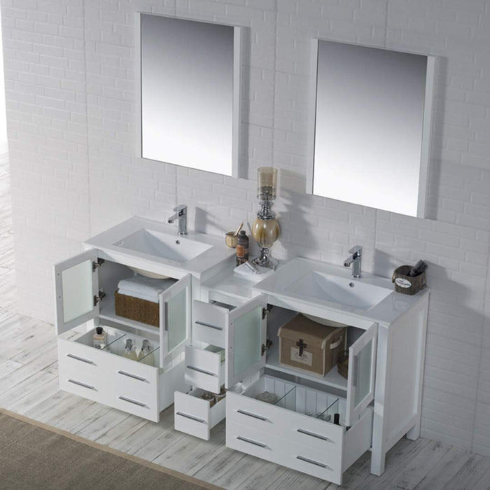Blossom Sydney 84" Double Vanity Set, Side Cabinets, Vessel Sink and Optional Mirror - Luxe Vanity & Tub