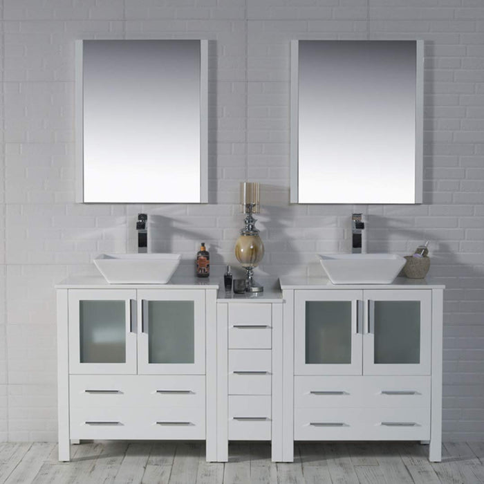 Blossom Sydney 84" Double Vanity Set, Side Cabinets, Vessel Sink and Optional Mirror - Luxe Vanity & Tub