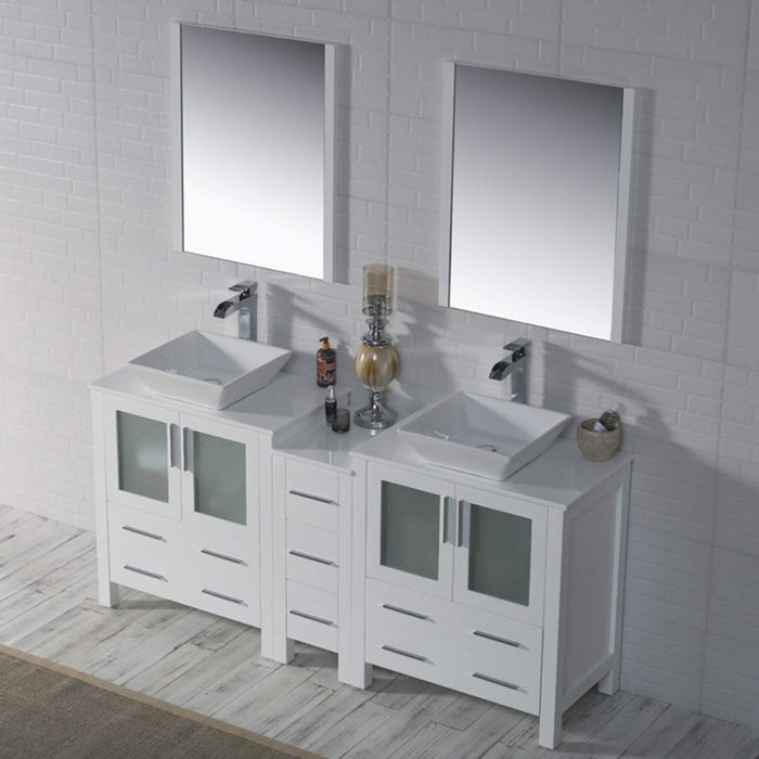 Blossom Sydney 84" Double Vanity Set, Side Cabinets, Vessel Sink and Optional Mirror - Luxe Vanity & Tub