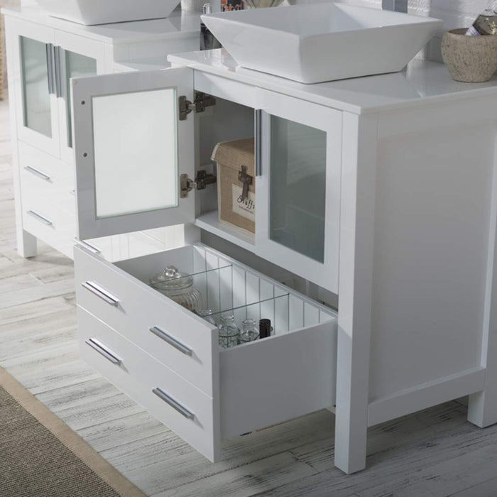 Blossom Sydney 84" Double Vanity Set, Side Cabinets, Vessel Sink and Optional Mirror - Luxe Vanity & Tub