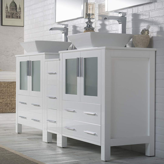 Blossom Sydney 84" Double Vanity Set, Side Cabinets, Vessel Sink and Optional Mirror - Luxe Vanity & Tub