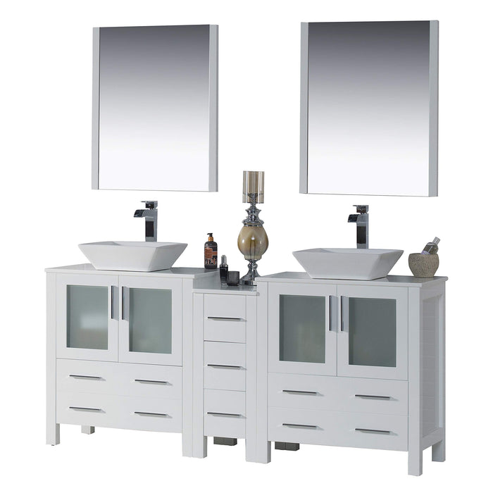Blossom Sydney 84" Double Vanity Set, Side Cabinets, Vessel Sink and Optional Mirror - Luxe Vanity & Tub