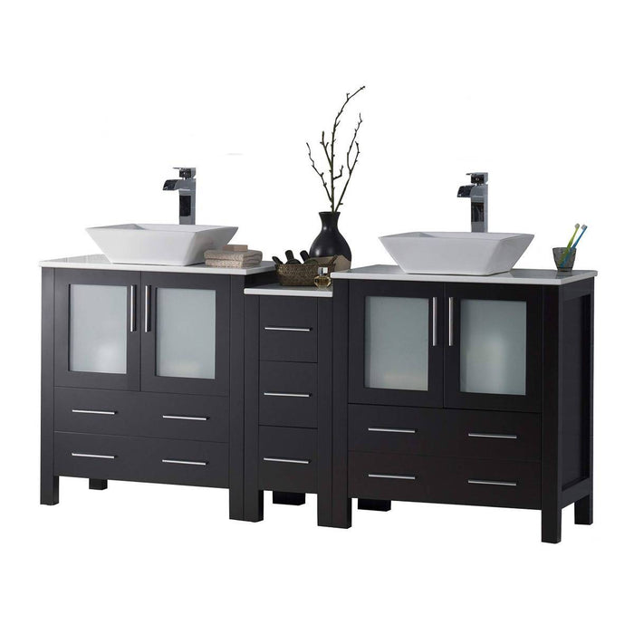 Blossom Sydney 84" Double Vanity Set, Side Cabinets, Vessel Sink and Optional Mirror - Luxe Vanity & Tub