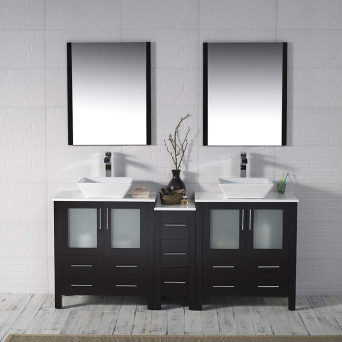 Blossom Sydney 84" Double Vanity Set, Side Cabinets, Vessel Sink and Optional Mirror - Luxe Vanity & Tub