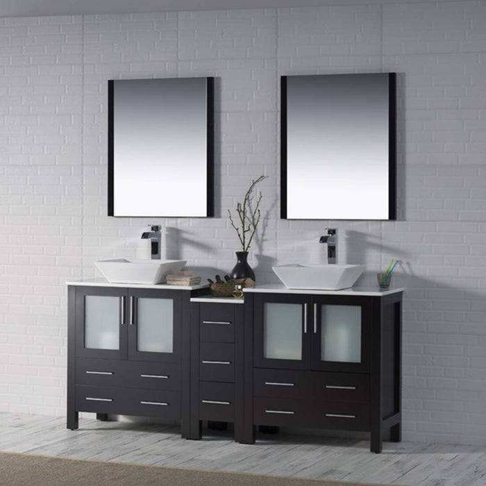 Blossom Sydney 84" Double Vanity Set, Side Cabinets, Vessel Sink and Optional Mirror - Luxe Vanity & Tub