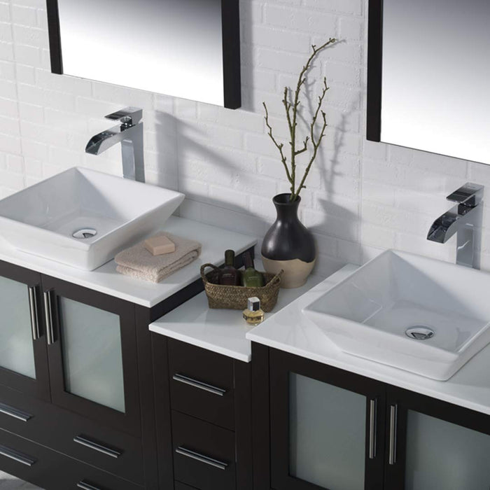 Blossom Sydney 84" Double Vanity Set, Side Cabinets, Vessel Sink and Optional Mirror - Luxe Vanity & Tub