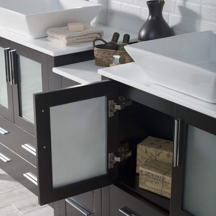 Blossom Sydney 84" Double Vanity Set, Side Cabinets, Vessel Sink and Optional Mirror - Luxe Vanity & Tub