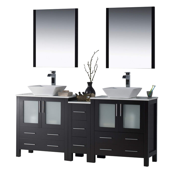 Blossom Sydney 84" Double Vanity Set, Side Cabinets, Vessel Sink and Optional Mirror - Luxe Vanity & Tub