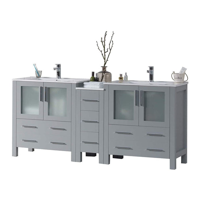 Blossom Sydney 84" Double Vanity Set, Side Cabinets, Vessel Sink and Optional Mirror - Luxe Vanity & Tub