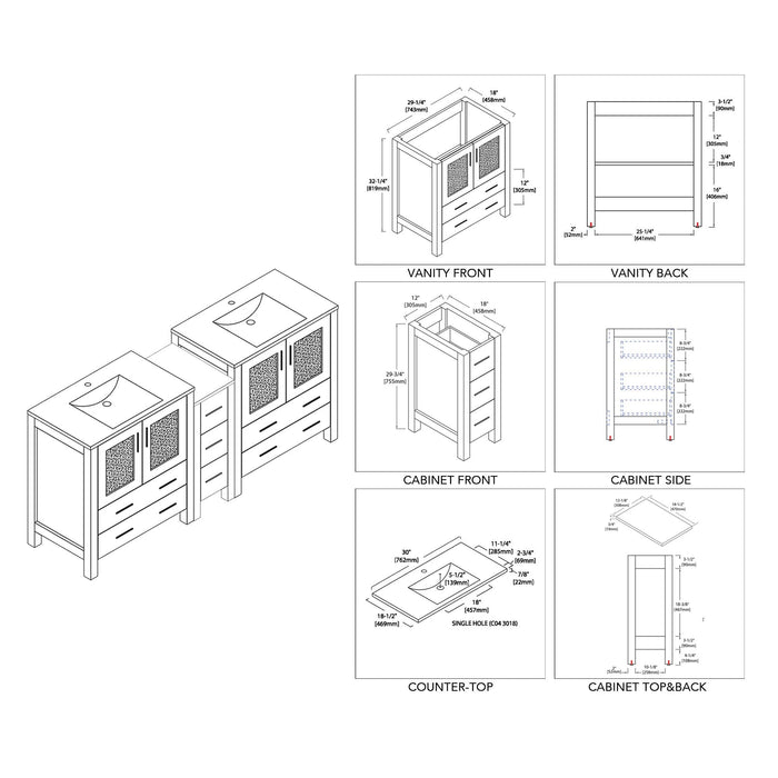 Blossom Sydney 84" Double Vanity Set, Side Cabinets, Vessel Sink and Optional Mirror - Luxe Vanity & Tub