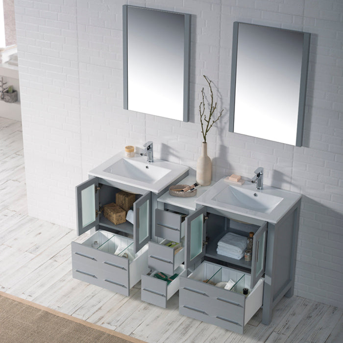 Blossom Sydney 84" Double Vanity Set, Side Cabinets, Vessel Sink and Optional Mirror - Luxe Vanity & Tub