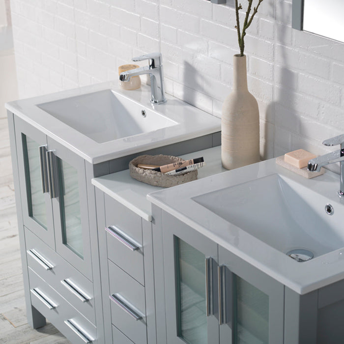 Blossom Sydney 84" Double Vanity Set, Side Cabinets, Vessel Sink and Optional Mirror - Luxe Vanity & Tub