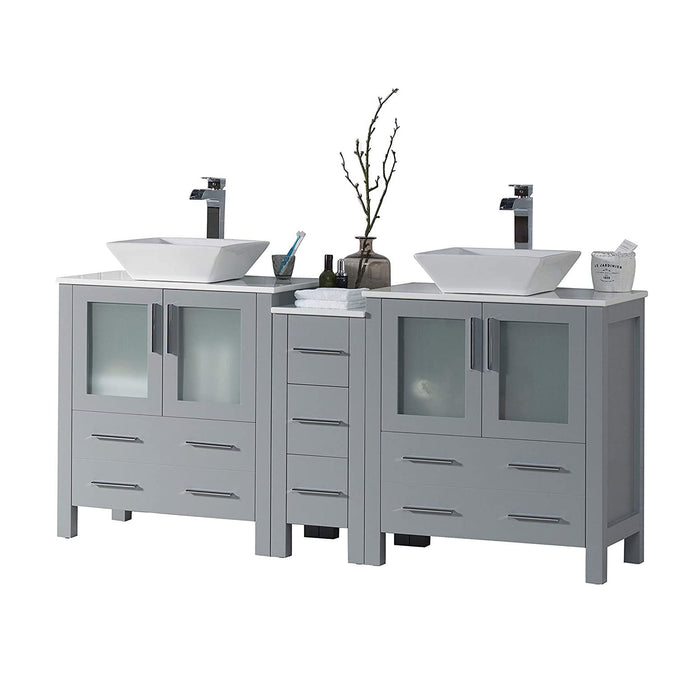 Blossom Sydney 84" Double Vanity Set, Side Cabinets, Vessel Sink and Optional Mirror - Luxe Vanity & Tub