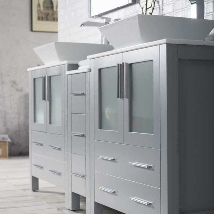 Blossom Sydney 84" Double Vanity Set, Side Cabinets, Vessel Sink and Optional Mirror - Luxe Vanity & Tub