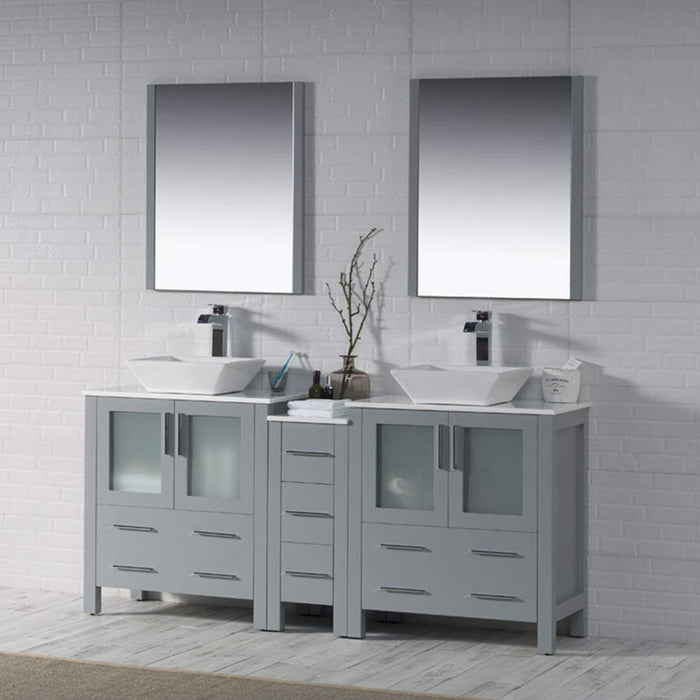 Blossom Sydney 84" Double Vanity Set, Side Cabinets, Vessel Sink and Optional Mirror - Luxe Vanity & Tub