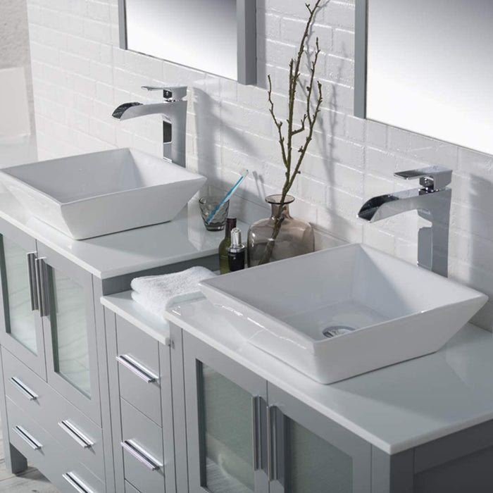 Blossom Sydney 84" Double Vanity Set, Side Cabinets, Vessel Sink and Optional Mirror - Luxe Vanity & Tub