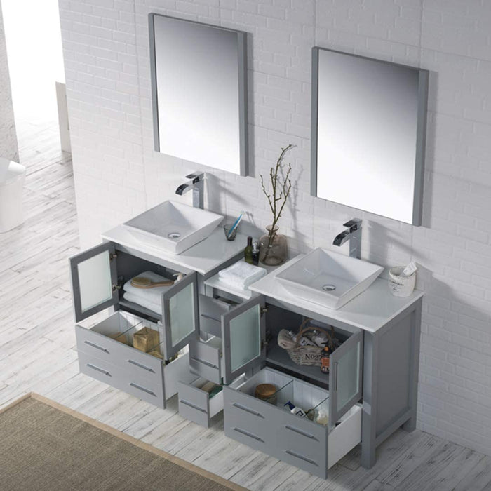 Blossom Sydney 84" Double Vanity Set, Side Cabinets, Vessel Sink and Optional Mirror - Luxe Vanity & Tub