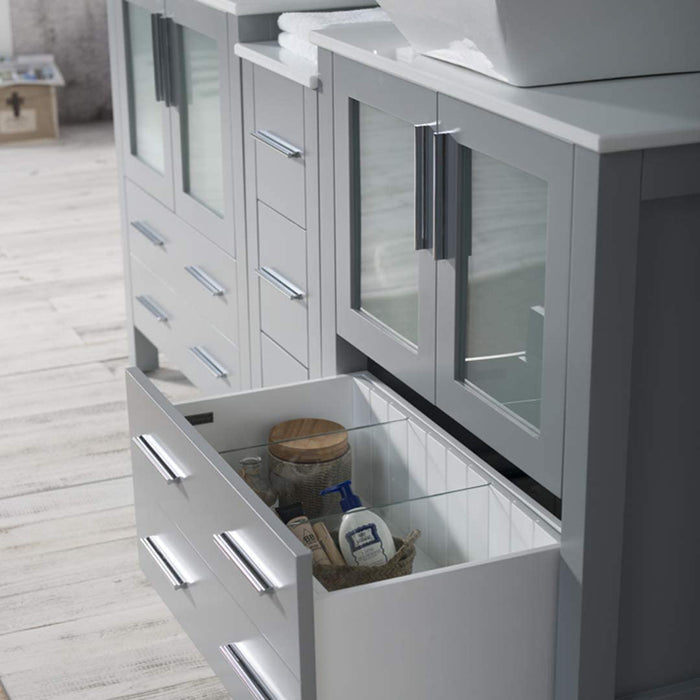Blossom Sydney 84" Double Vanity Set, Side Cabinets, Vessel Sink and Optional Mirror - Luxe Vanity & Tub