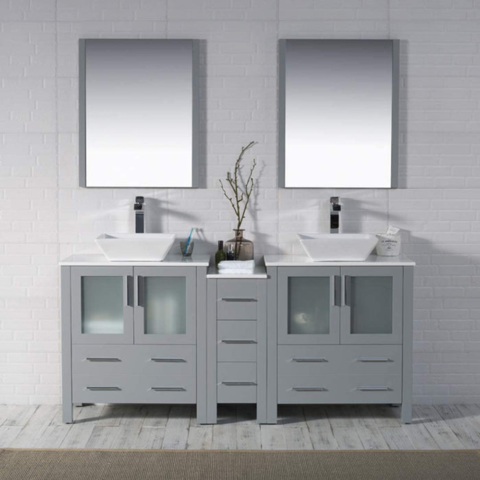Blossom Sydney 84" Double Vanity Set, Side Cabinets, Vessel Sink and Optional Mirror - Luxe Vanity & Tub