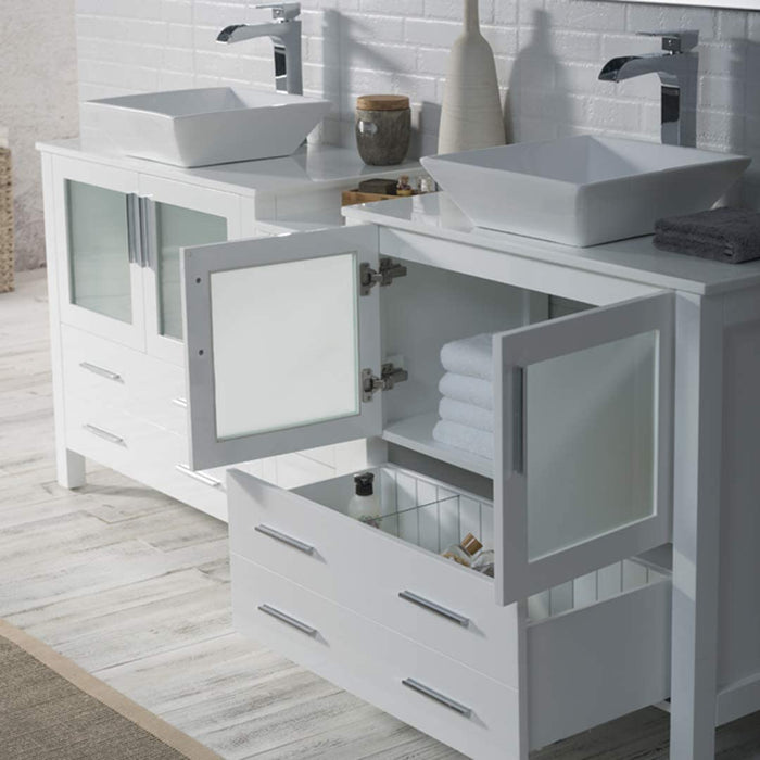 Blossom Sydney 84" Double Vanity Set, Side Cabinets, Vessel Sink and Optional Mirror - Luxe Vanity & Tub