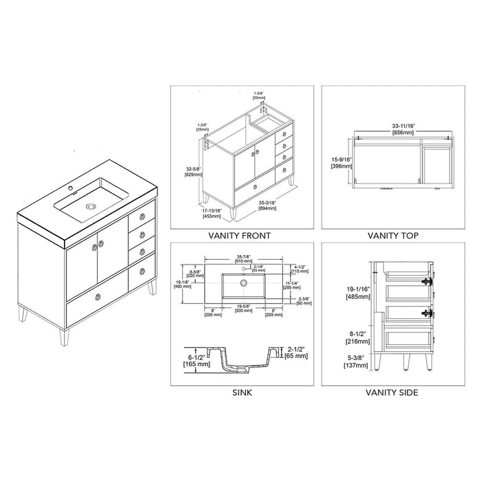 Blossom Lyon 36” White Vanity - Luxe Vanity & Tub