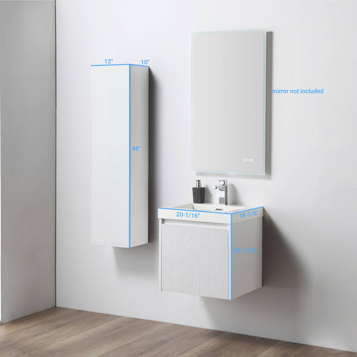 Positano 20" Floating Bathroom Vanity with Acrylic Sink & Side Cabinet - Matte White - Luxe Vanity & Tub