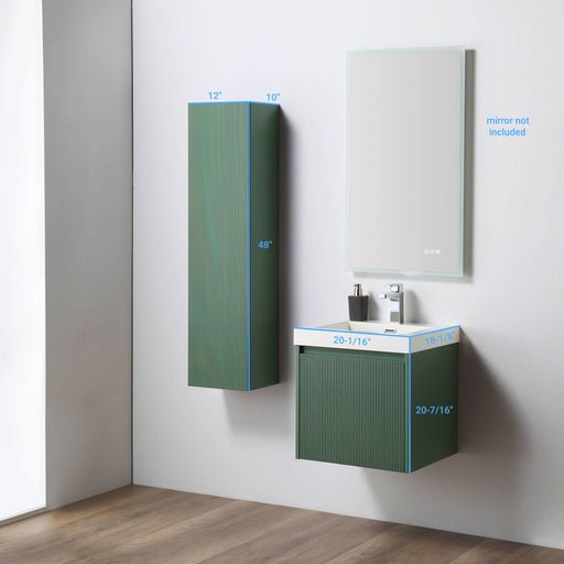Positano 20" Floating Bathroom Vanity with Acrylic Sink & Side Cabinet - Aventurine Green - Luxe Vanity & Tub