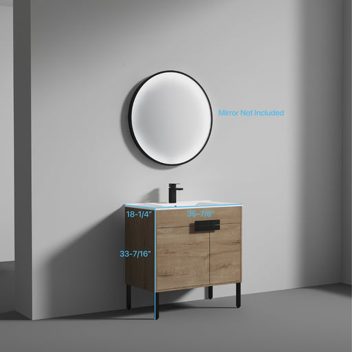 Bari 36" Freestanding Bathroom Vanity with Ceramic Sink - Classic Oak - Luxe Vanity & Tub