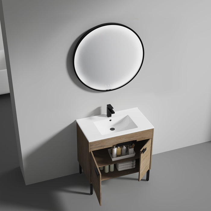 Bari 36" Freestanding Bathroom Vanity with Ceramic Sink - Classic Oak - Luxe Vanity & Tub