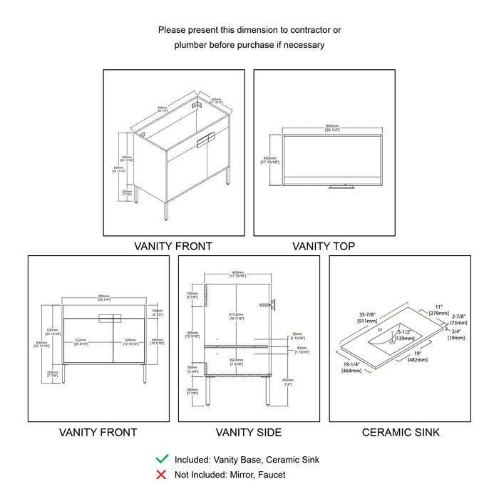 Bari 36" Freestanding Bathroom Vanity with Ceramic Sink - Classic Oak - Luxe Vanity & Tub