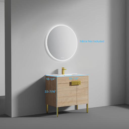 Bari 36" Freestanding Bathroom Vanity with Ceramic Sink - Maple - Luxe Vanity & Tub