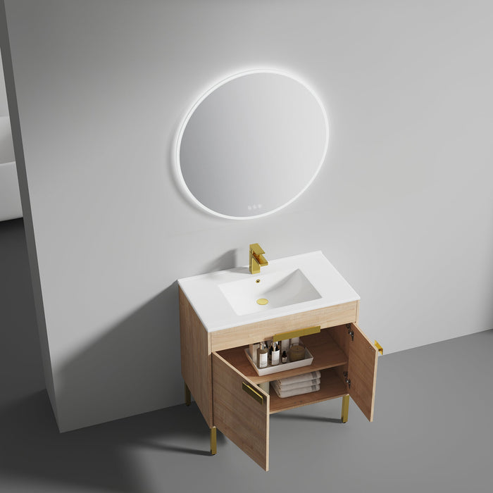 Bari 36" Freestanding Bathroom Vanity with Ceramic Sink - Maple - Luxe Vanity & Tub