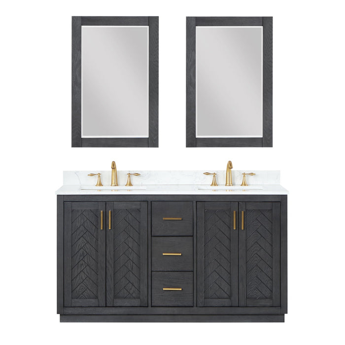 Gazsi 60" Double Bathroom Vanity Set with Grain White Composite Stone Countertop - Luxe Vanity & Tub