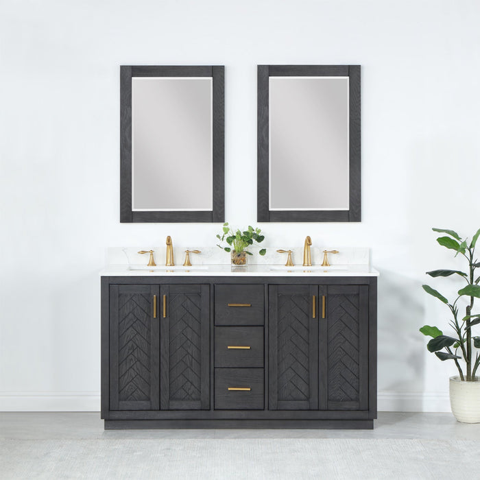 Gazsi 60" Double Bathroom Vanity Set with Grain White Composite Stone Countertop - Luxe Vanity & Tub
