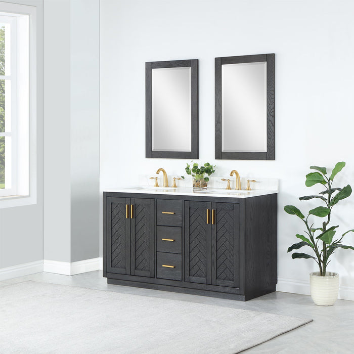 Gazsi 60" Double Bathroom Vanity Set with Grain White Composite Stone Countertop - Luxe Vanity & Tub