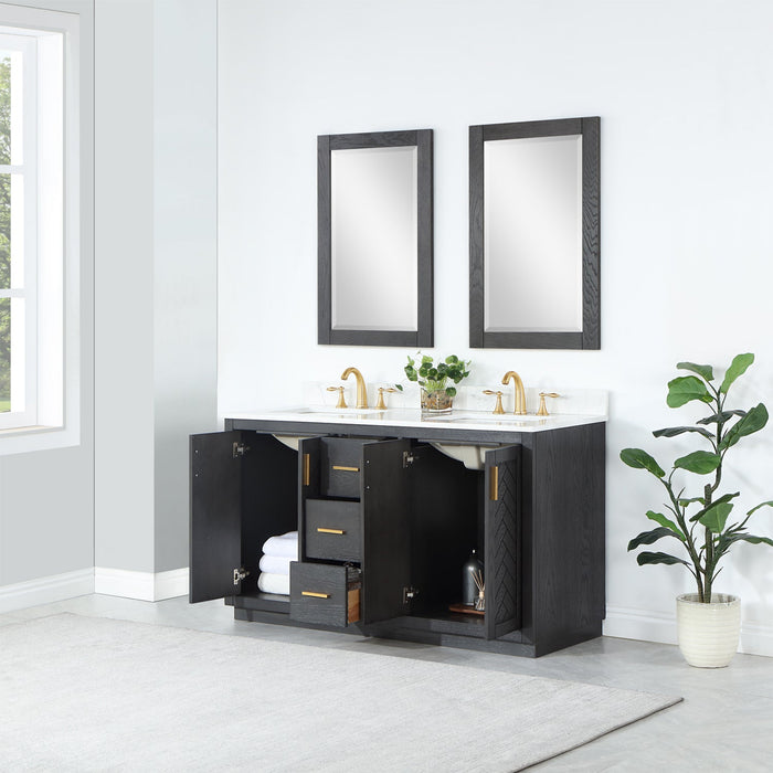 Gazsi 60" Double Bathroom Vanity Set with Grain White Composite Stone Countertop - Luxe Vanity & Tub