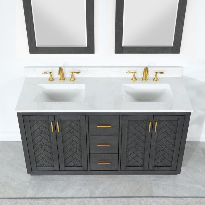 Gazsi 60" Double Bathroom Vanity Set with Grain White Composite Stone Countertop - Luxe Vanity & Tub