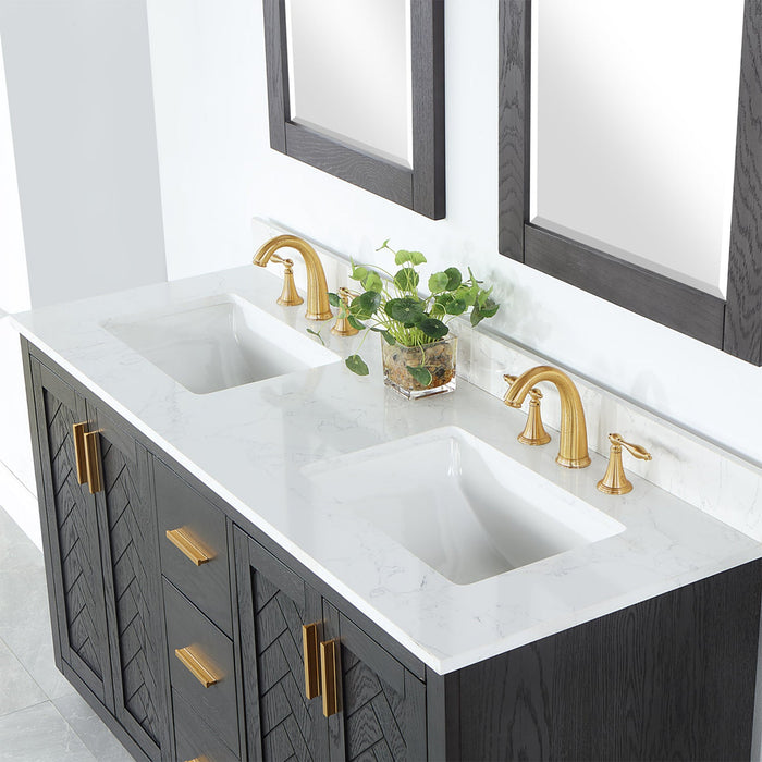 Gazsi 60" Double Bathroom Vanity Set with Grain White Composite Stone Countertop - Luxe Vanity & Tub