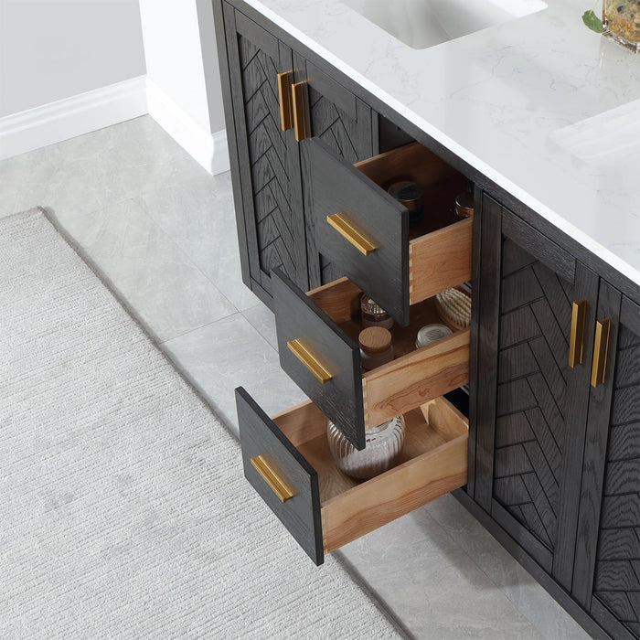 Gazsi 60" Double Bathroom Vanity Set with Grain White Composite Stone Countertop - Luxe Vanity & Tub