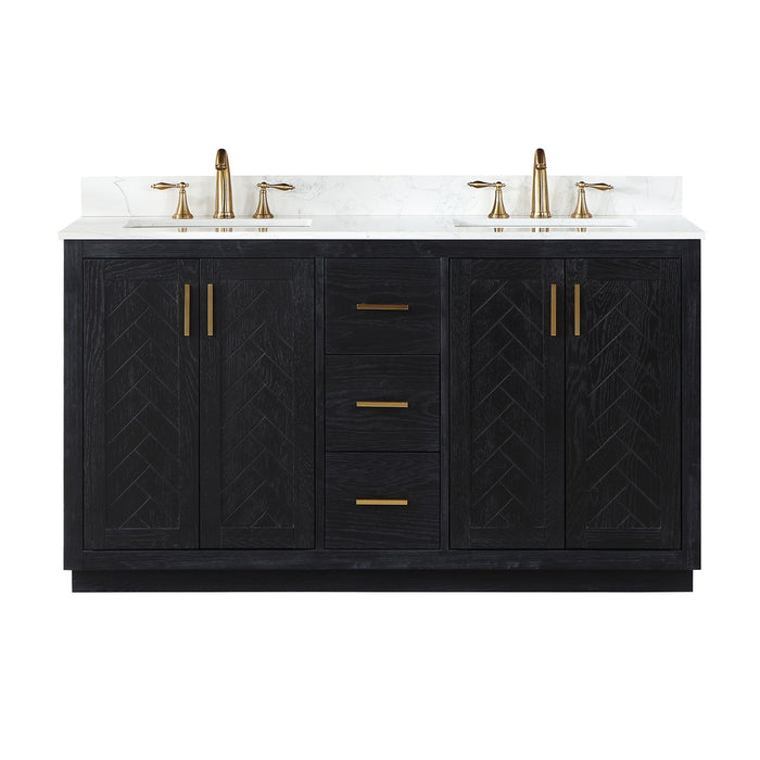 Gazsi 60" Double Bathroom Vanity Set with Grain White Composite Stone Countertop - Luxe Vanity & Tub