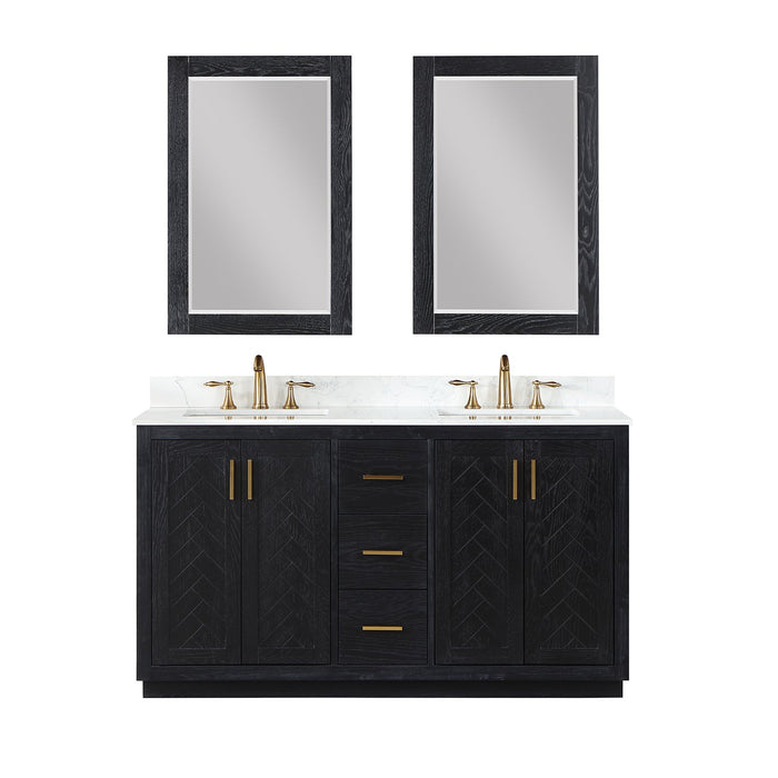 Gazsi 60" Double Bathroom Vanity Set with Grain White Composite Stone Countertop - Luxe Vanity & Tub