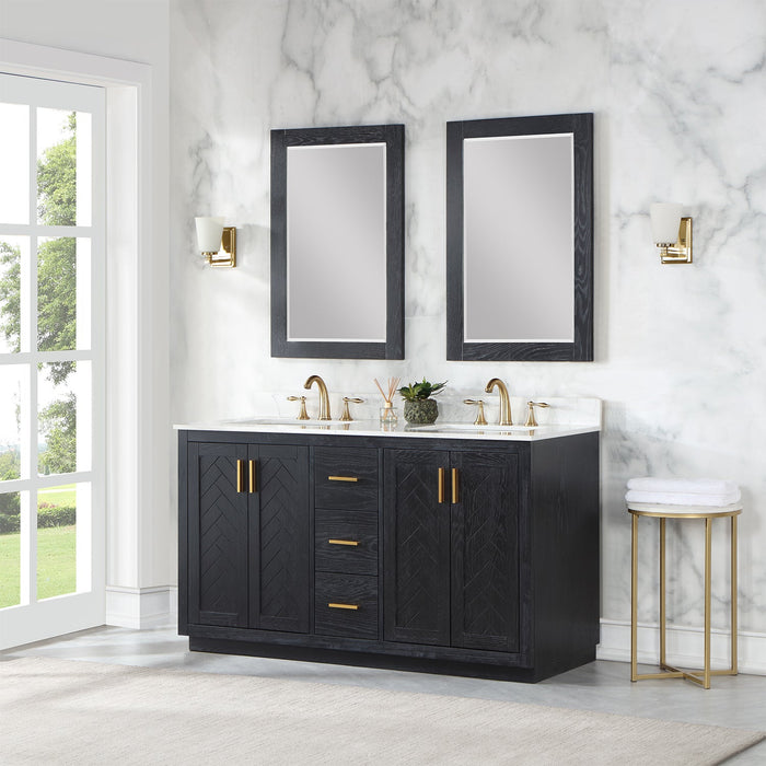 Gazsi 60" Double Bathroom Vanity Set with Grain White Composite Stone Countertop - Luxe Vanity & Tub