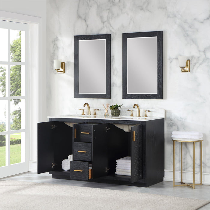 Gazsi 60" Double Bathroom Vanity Set with Grain White Composite Stone Countertop - Luxe Vanity & Tub