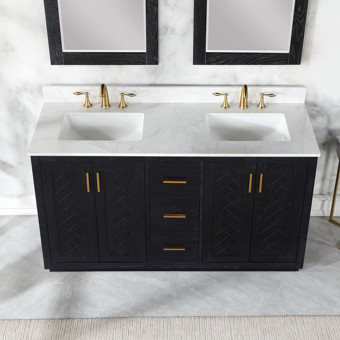 Gazsi 60" Double Bathroom Vanity Set with Grain White Composite Stone Countertop - Luxe Vanity & Tub