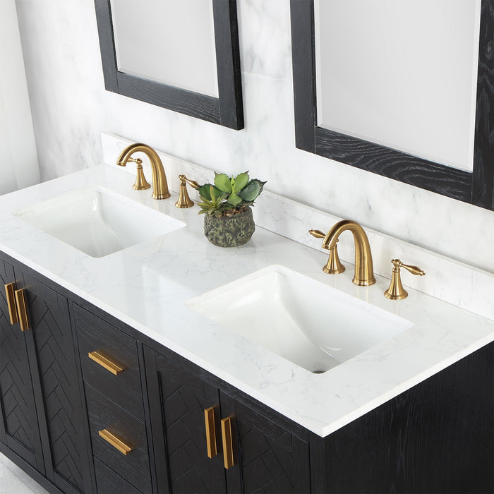 Gazsi 60" Double Bathroom Vanity Set with Grain White Composite Stone Countertop - Luxe Vanity & Tub