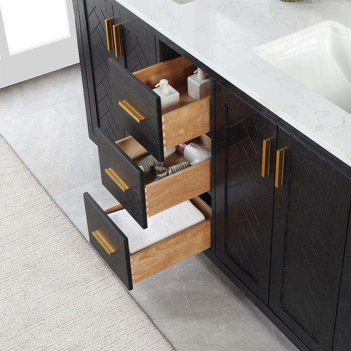 Gazsi 60" Double Bathroom Vanity Set with Grain White Composite Stone Countertop - Luxe Vanity & Tub