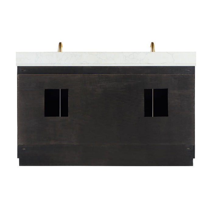 Gazsi 60" Double Bathroom Vanity Set with Grain White Composite Stone Countertop - Luxe Vanity & Tub