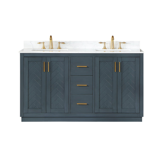 Gazsi 60" Double Bathroom Vanity Set with Grain White Composite Stone Countertop - Luxe Vanity & Tub